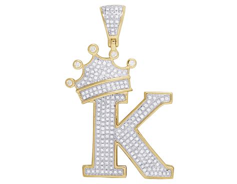 10K Yellow Gold Genuine Diamond Crown Letter Initial "K" Pendant 2/3 CT