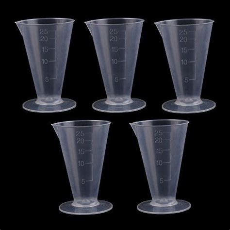 Dealglad New 5pcs 25ml Plastic Clear Lab Conical Beaker Graduated Measuring Cylinder Cup