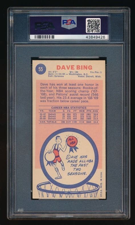 1969 Topps 55 Dave Bing Signed Rookie Card Psa Authpsa 10 Auto Presents Vg Ex Ebay