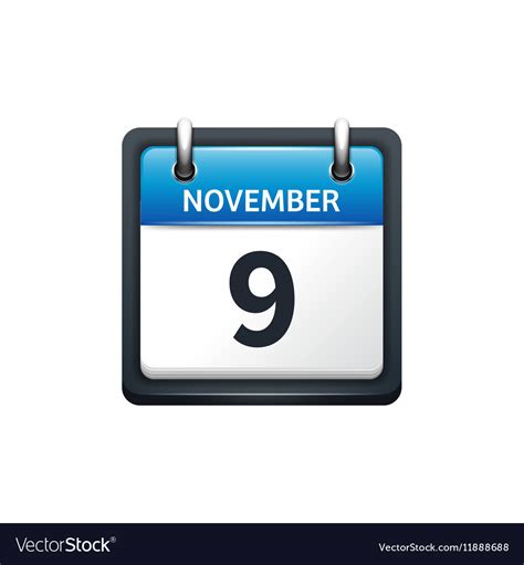 November 9 Calendar Icon Flat Royalty Free Vector Image
