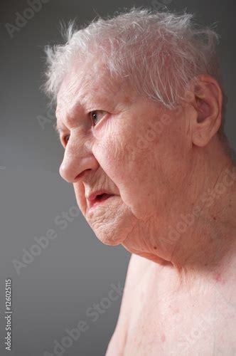 Portrait Of Old Nude Woman Portrait Of Sad Lonely Pensive Old Senior