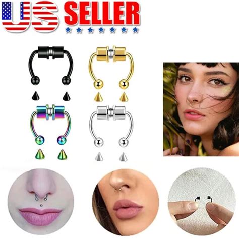 Magnetic Non Piercing Fake Nose Rings Septum Segment Helix Club Clickers Punk Us 550 Picclick