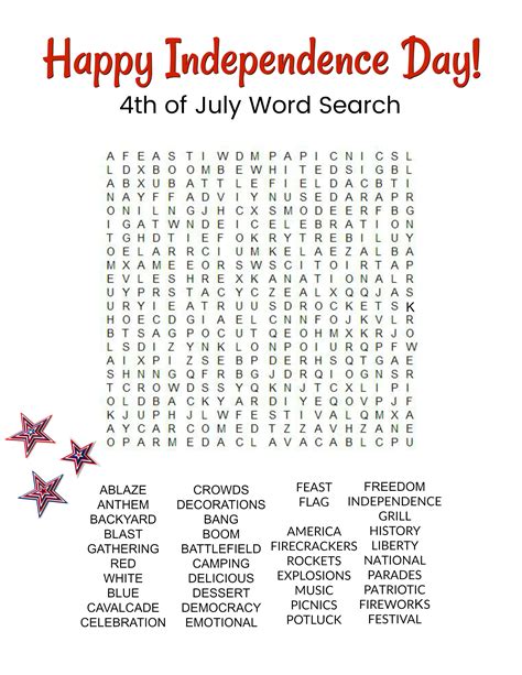 4th Of July Word Search Printable Happiness Is Homemade Superstar
