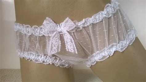 Lovely White Sheer Lace Panties Frilly Sissy Frou Frou Knickers Xs Ebay