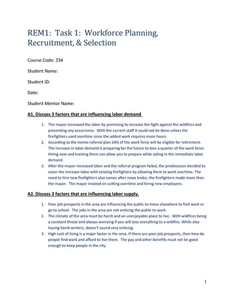 C234 Task 2 Studocu Rem1 Task 1 Workforce Planning Recruitment