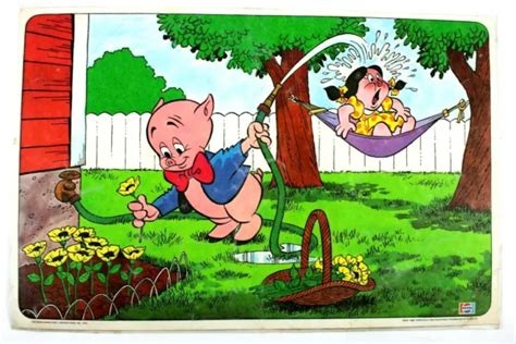 Vintage 1976 Warner Bros Inc Pepsi Cartoon Porky Petunia Pig Sign