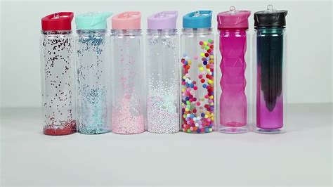 Double Wall Plastic Coffee Water Bottle Reusable Clear Cute Glitter
