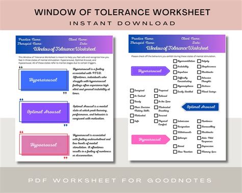 Window Of Tolerance Worksheet Trauma Therapy Etsy