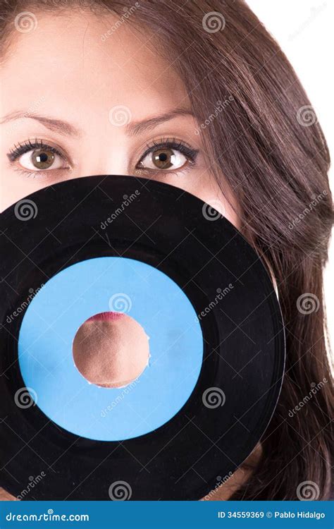 beautiful girl holding a vinyl on white stock image image of caucasian dance 34559369