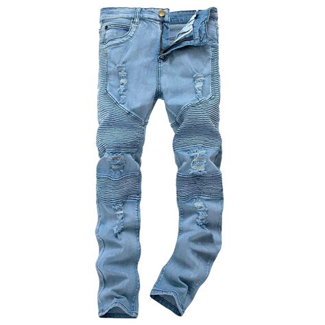 Choose from a variety of colors and styles, from slim tapered to slim straight jeans. Men's Blue Ripped Skinny Fashion Biker Destroyed Slim Fit ...