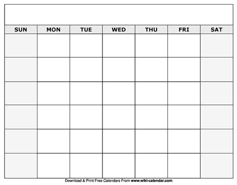 Monthly Calendar Blank Printable