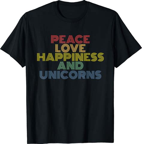 peace love happiness and unicorns t shirt funny vintage 70s t shirt clothing