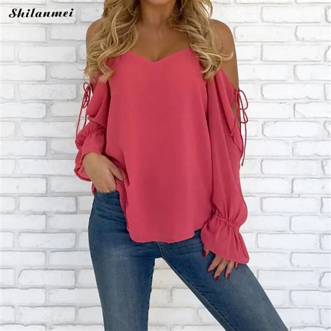 sexy off shoulder blouse 2018 fashion women s drawstring tops long sleeve ladies shirt casual