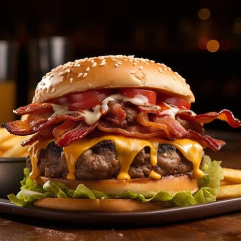 Premium AI Image Juicy Bacon Burger With All The Fixins