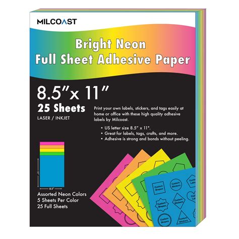 Milcoast Bright Neon Full Sheet 85 X 11 Adhesive Sticker Paper