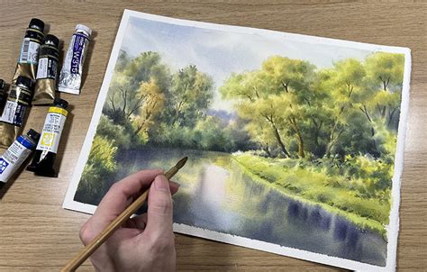 Tutorial Watercolor Landscape Painting Of River Reflections