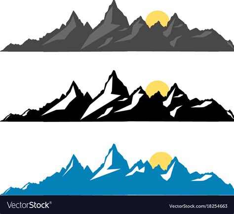 Set Of Black And White Mountain Silhouettes Vector Image