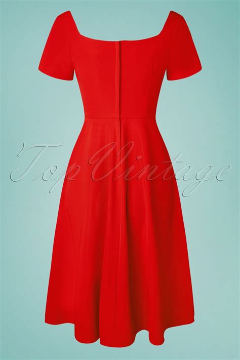 50s Classy And Sassy Fit And Flare Swing Dress In Red