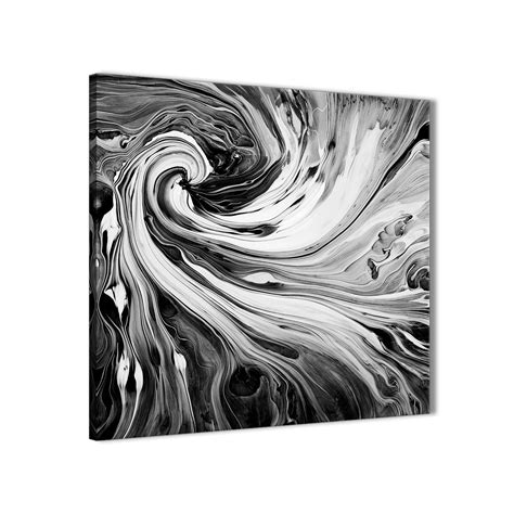 Black White Grey Swirls Modern Abstract Canvas Wall Art 49cm Square