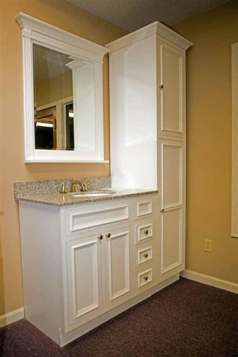 Elegant modern master bathroom with warm colors and floating cabinet. 20 Collection of Custom Bathroom Vanity Mirrors | Mirror Ideas