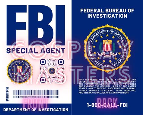 2024 Fbi Id Card With Real Qr Code Printable Cosplay Secret Agent Badge