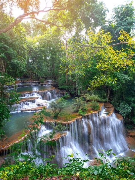 Huay Mae Kaminbeautiful Waterfall Landscape In Rainforset At