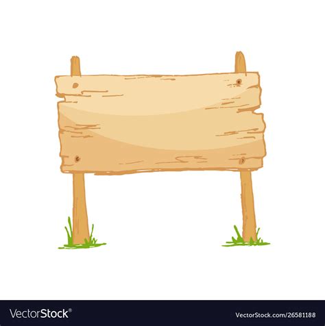 Old wooden blank cartoon sign board with grass Vector Image