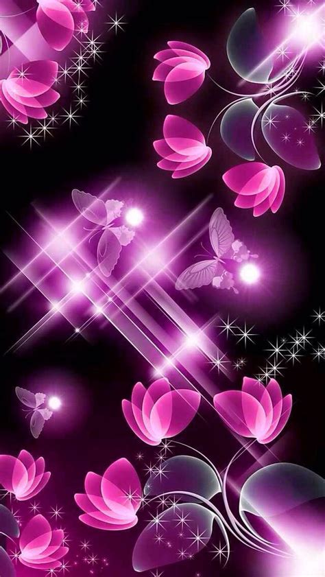 Free Download Pink And Black Flowers With Butterfly Iphone Wallpaper