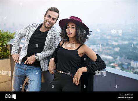 Beautiful Interracial Couple On Balcony Stock Photo Alamy