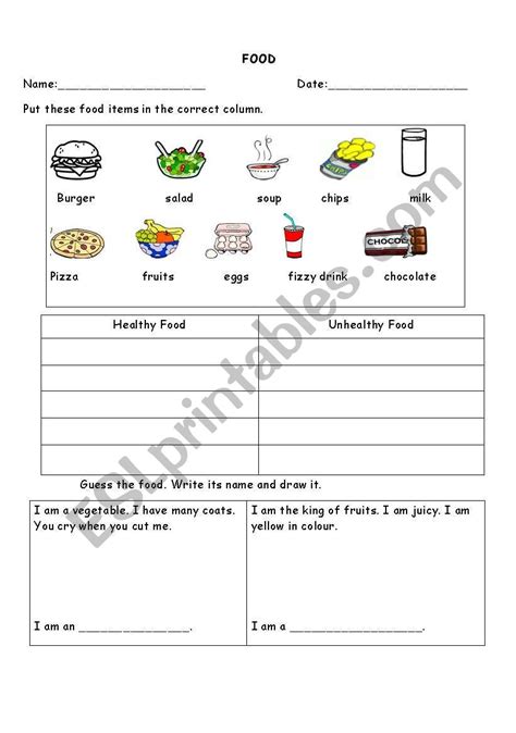 Food And Nutrition Worksheet