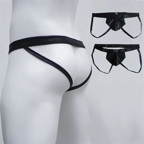 Sexy G String PU Underwear Jockstrap Men Thongs Tangas Faux Leather
