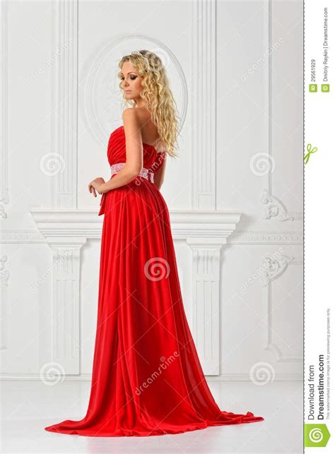 Beautiful Woman In Red Long Dress Royalty Free Stock