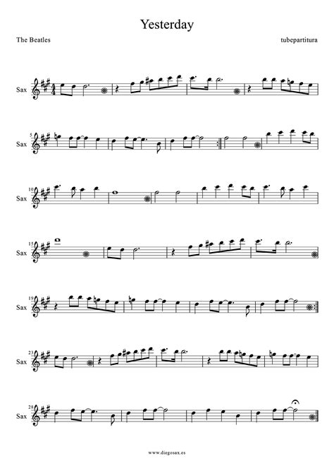 Tubepartitura Partitura Para Saxofón Alto De Yesterday De The Beatles