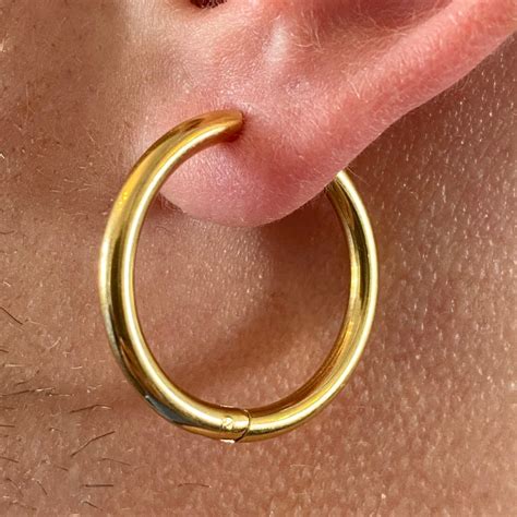 Mens Gold Hoop Earrings Gold Earrings Steel Mens Hoop Etsy