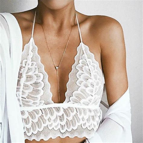 Lace Bralette Sexy Floral Triangle Sheer Bras Hot Push Up Bra Straps
