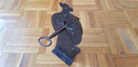 Antique Vintage Door Lock Mechanism With Key Latch Forged Cast Iron