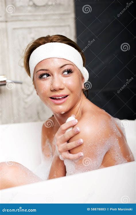 Bathing Woman Cleaning Herself With Soap Stock Image Image Of
