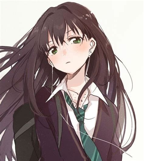 Tomboy Anime Girl With Long Brown Hair And Green Eyes
