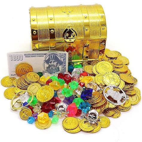3 Arters Plastskattmynt Captain Pirate Party Treasure Chest Coin Toy