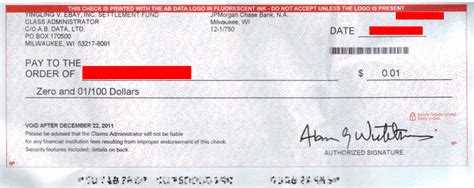 My 001 Ebay Class Action Settlement Check From 2011 It Makes No