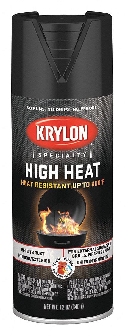 Krylon High Heat Spray Paint In Flat Black For Metal 12 Oz 38em96