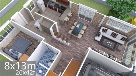 Best designer of the week: Plan 3D Interior Design Home Plan 8x13m Full Plan 3Beds ...