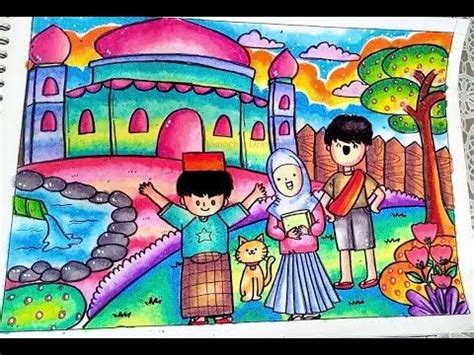 Menggambar dan mewarnai suasana pantai menggunakan crayon titi 12 warna. Cara Menggambar dan Mewarnai Pemandangan Masjid dengan ...