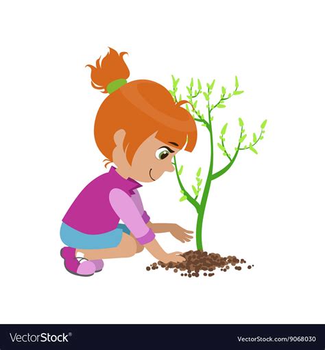 Girl Planting A Tree Royalty Free Vector Image