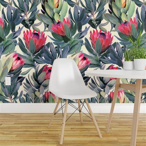 Pre Pasted Wallpaper 2ft Wide Painted Protea Floral Extra Large