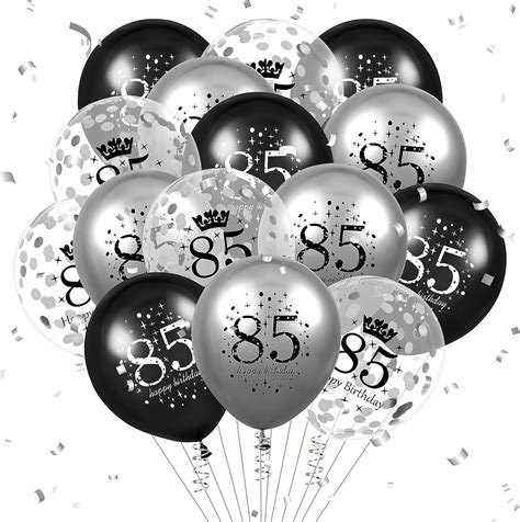 85th Birthday Balloons Decorations 15pcs Black Silver Happy