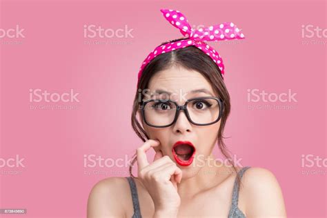 Surprised Asian Girl With Pretty Smile In Pinup Makeup Style Stock