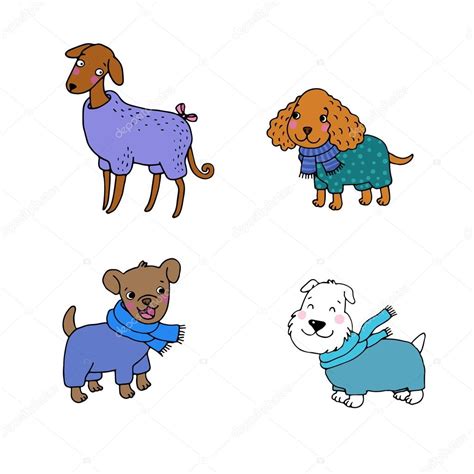 ¿qué es ropa de invierno? Lindos perros de dibujos animados en ropa de invierno . vector, gráfico vectorial © Natasha ...