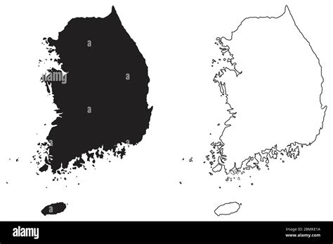 South Korea Country Map Black Silhouette And Outline Isolated On White