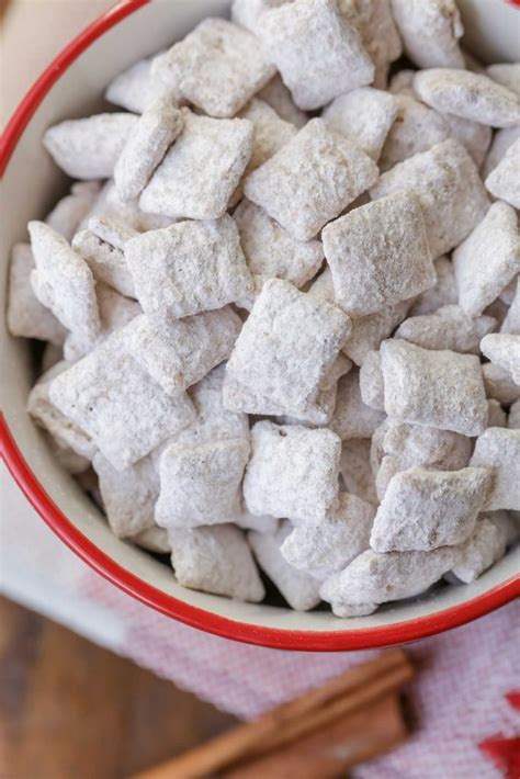 Measure out chex into a large bowl. Snickerdoodle Puppy Chow recipe | Lil' Luna